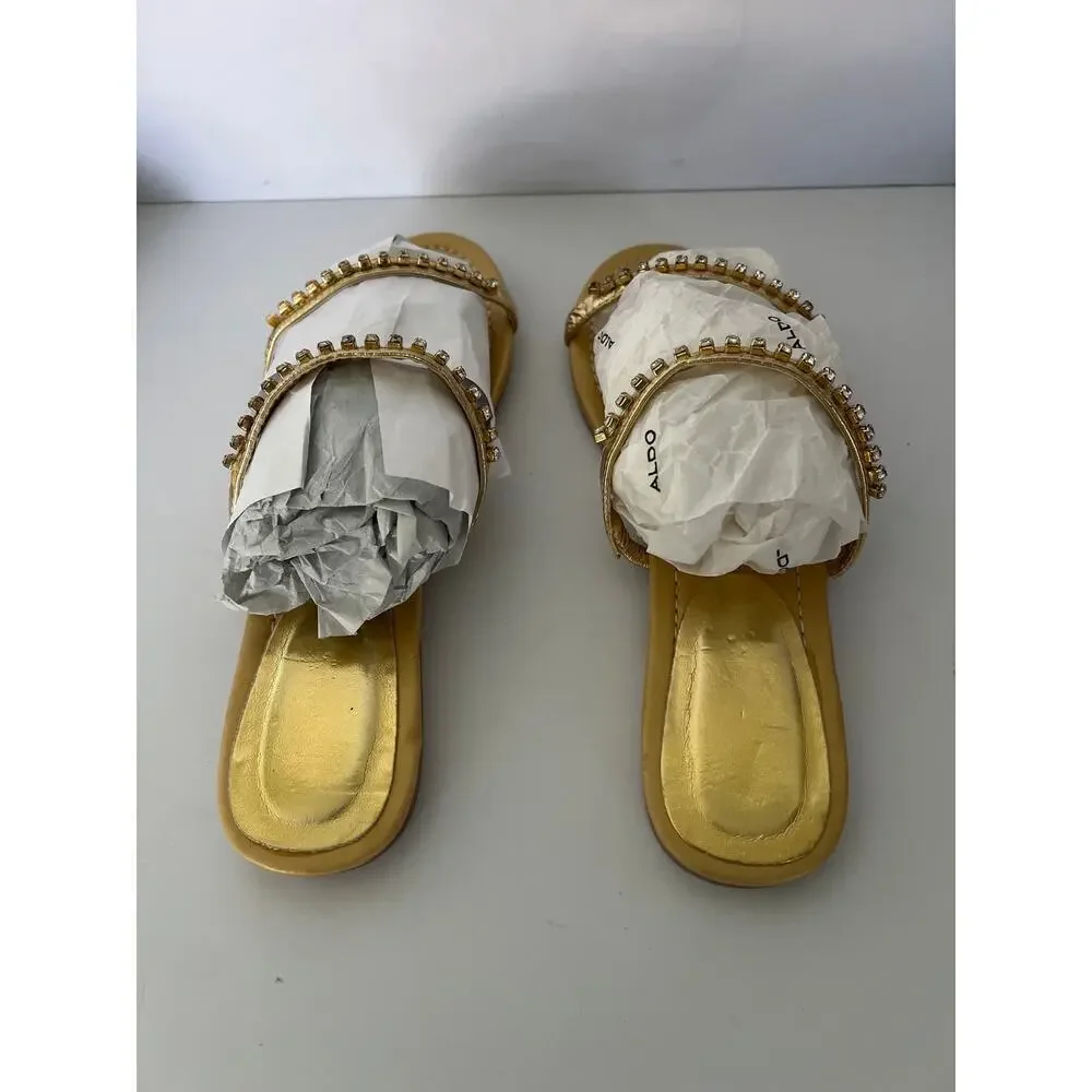 Women’s Gold double straps rhinestone slipper size 9 - Picture 5 of 7